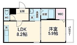 フジパレス稲田本町 1階1LDKの間取り