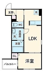Crecia一宮II 3階1LDKの間取り