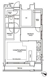 カスタリア新宿夏目坂 4階1LDKの間取り