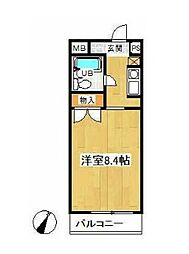 海浜不動産第2ビル 4階1Kの間取り
