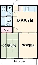 モアクレスト菊野台 1階2DKの間取り