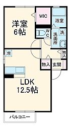 ブルートレソール 2階1LDKの間取り
