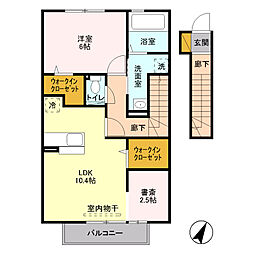 ルナガーデン 2階1LDKの間取り