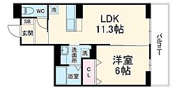 グランヴィル 3階1LDKの間取り