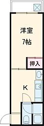 第二育栄ハイツ 2階1DKの間取り