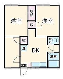 リッシュメゾンB棟 1階2DKの間取り