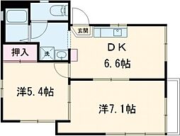 ハイマートアライIII 2階2DKの間取り