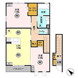 ラ フォンテ　Ａ 2階2LDKの間取り