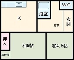 茂木町戸建（平屋） 1階2Kの間取り