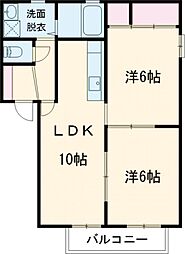 マルベリィＢ 2階2LDKの間取り