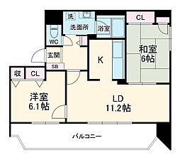 メロディーハイム堺町 5階2LDKの間取り