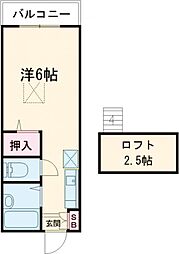 フラワープレイス 203 2階ワンルームの間取り