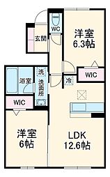 つくばエクスプレス 流山セントラルパーク駅 徒歩16分の賃貸アパート 1階2LDKの間取り