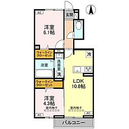 ハイトラスト　A 1階2LDKの間取り