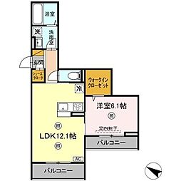 リアン 201 2階1LDKの間取り