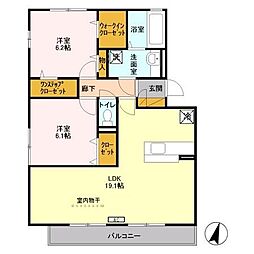 プレセア　ガーデン 2階2LDKの間取り