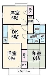 セジュールグランデIII 2階3DKの間取り