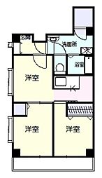 東武伊勢崎線 新伊勢崎駅 徒歩8分の賃貸マンション 2階3Kの間取り