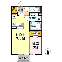 グレイスコート 2階1LDKの間取り