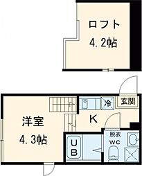 レガーミ 1階ワンルームの間取り
