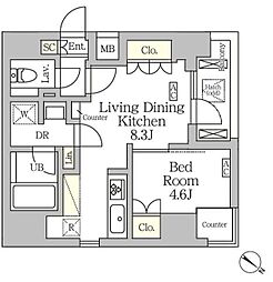 アジールコート松濤 1階1LDKの間取り