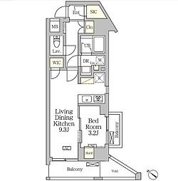 アジールコート松濤 7階1LDKの間取り
