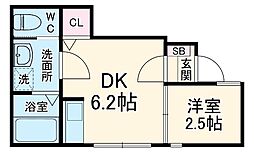 べレガンス鷹之台 1階1DKの間取り