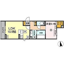 Serenvita　east(セレウィータ　イースト) 1階1LDKの間取り