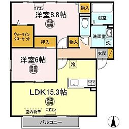 マノワール　Ｂ 2階2LDKの間取り