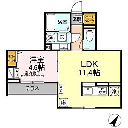 エスペリア淵野辺 1階1LDKの間取り