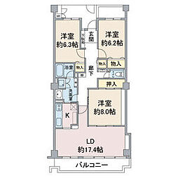 アネシス小幡 2階3LDKの間取り