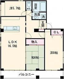 スカイプラザ中野 5階3LDKの間取り