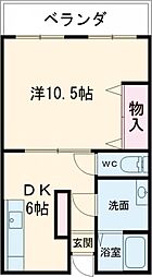 ヴィラ　アベ 1階1Kの間取り