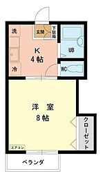 サニーホームズ 2階1Kの間取り