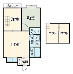 メゾン山口II 3階2DKの間取り