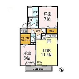 ロイヤルガーデン高萩　Ｂ 2階2LDKの間取り