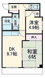 埼玉高速鉄道 南鳩ヶ谷駅 徒歩5分の賃貸マンション 3階2DKの間取り