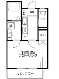 サンフォレスト 2階1Kの間取り