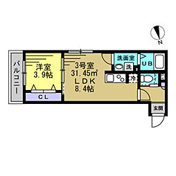 Aｓ Ｃｒｅｓｔ 1階1LDKの間取り