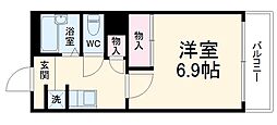 名鉄名古屋本線 一ツ木駅 徒歩22分の賃貸マンション 3階1Kの間取り