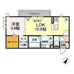 ビラ賀殿 1階1LDKの間取り