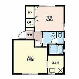 ルミエール国府 1階1LDKの間取り