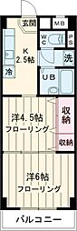 サンヒルズ赤塚 3階2Kの間取り