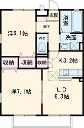 サニーハウスＴ 1階2LDKの間取り
