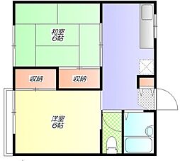 アーバンハイツ 2階2DKの間取り