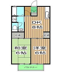 クレール嵯峨 1階2DKの間取り