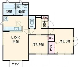 ハーベスト十番館 1階2LDKの間取り