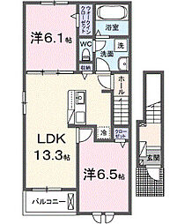東武伊勢崎線 太田駅 徒歩17分の賃貸アパート 2階2LDKの間取り