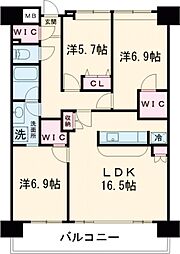ポレスターブロードシティ真岡 11階3LDKの間取り