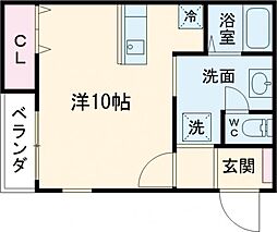 ＭＡＲＳプリン 1階ワンルームの間取り